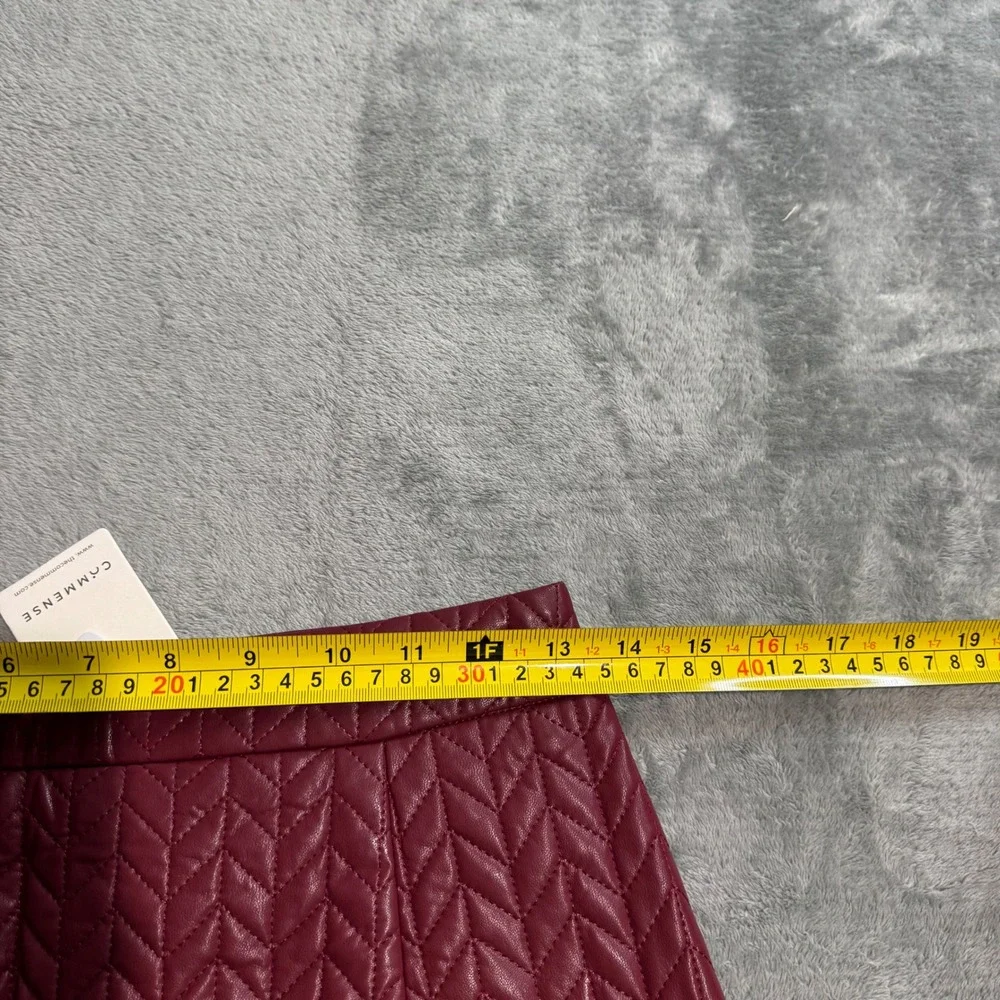 NEW Commense Burgundy Quilted Faux Leather Mini Skirt Chevron Wine Red Small